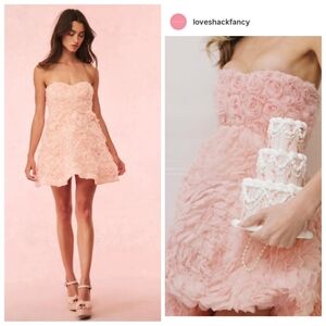 New LoveShackFancy Pink Bellamina Organza Strapless Rose Mini Dress Size 8 NWT